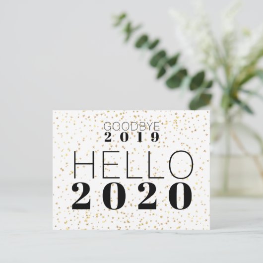 Hallo Tot ziens 2019 2020 Happy New Year Confetti Feestdagenkaart (Staand voorkant)