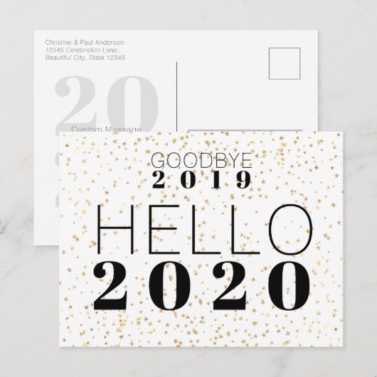 Hallo Tot ziens 2019 2020 Happy New Year Confetti Feestdagenkaart (Voorkant / Achterkant)
