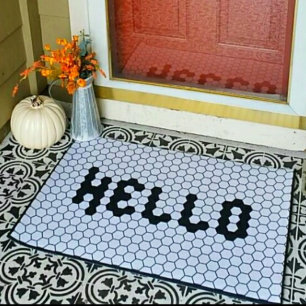 hallo Trendy Faux Tegel Black & White Thick Border Deurmat