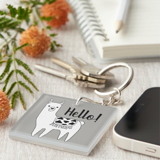 Hallo Trendy Llama Sketch Sleutelhanger (Voorkant Rechts)