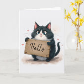 Hallo Tuxedo Cat met Kaart (Gele Bloem)