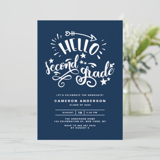 hallo tweede graad | Blauw Afstuderen van eerste r Kaart (Staand voorkant)