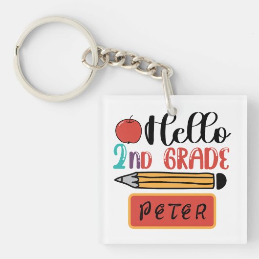 hallo tweede graad gepersonaliseerd Terug naar sch Sleutelhanger (voorkant)