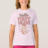 Hallo Tweede Klas Coquette Strik Lerares Meisje T-shirt (Voorkant)