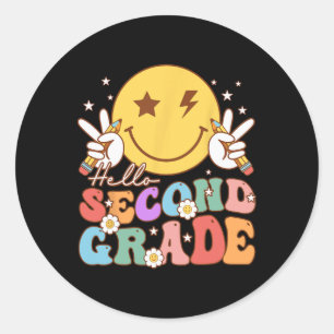Hallo Tweede Klas Hippie Lachend Gezicht Vintage A Ronde Sticker
