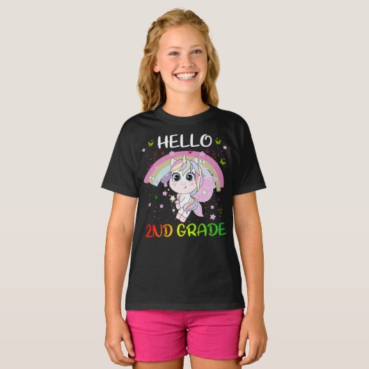 hallo tweede klas lerarenteam unicorn back t-shirt (Voorkant volledig)