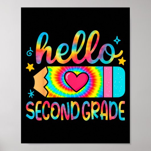 Hallo Tweede Klas Potlood Tie Dye Terug naar Schoo Poster (Voorkant)