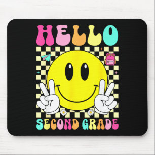 Hallo tweede klas retro glimlach gezicht terug naa muismat