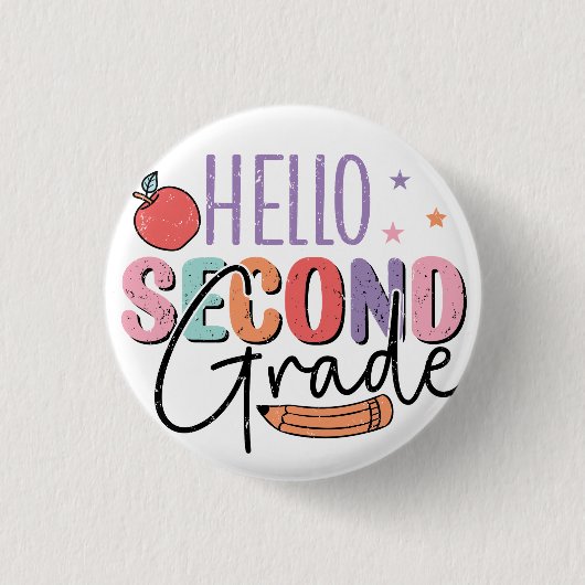 Hallo Tweede klas Terug naar School Ronde Button 3,2 Cm (Voorkant)