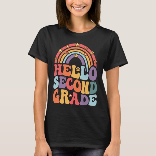 hallo tweede Retro Boho regenboog terug naar schoo T-shirt (Voorkant)
