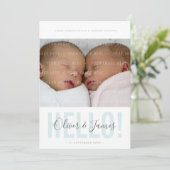 HALLO TWEELINGFOTO GEBOORTEAANKONDIGING AANKONDIGING (Staand voorkant)