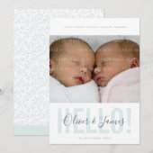 HALLO TWEELINGFOTO GEBOORTEAANKONDIGING AANKONDIGING (Voorkant / Achterkant)