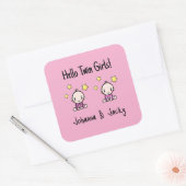 Hallo tweelingmeisjes!, Roze, Persoonlijke tweelin Vierkante Sticker (Envelop)