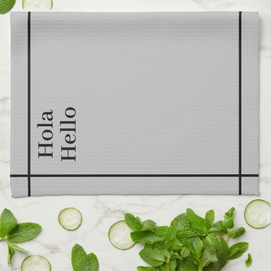 Hallo Tweetalig Zwart&grijs Hola-Hola Theedoek (Gevouwen)
