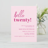 Hallo Twenty Modern Blush Roze Verjaardagsfeest Kaart (Staand voorkant)