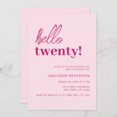 Hallo Twenty Modern Blush Roze Verjaardagsfeest Kaart (Voorkant / Achterkant)