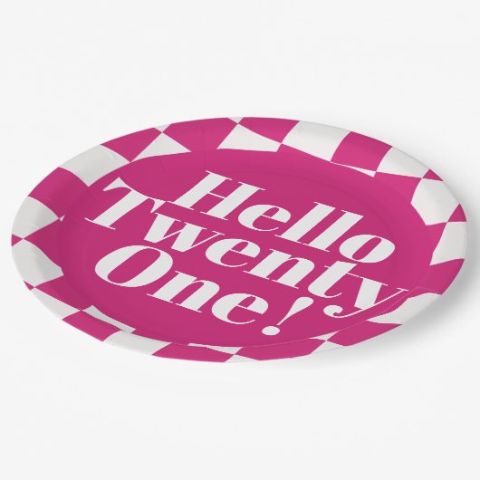 Hallo Twenty One Hot Pink 21st verjaardagsfeestje Papieren Bordje (Gekanteld)
