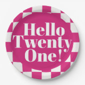 Hallo Twenty One Hot Pink 21st verjaardagsfeestje Papieren Bordje (Voorkant)