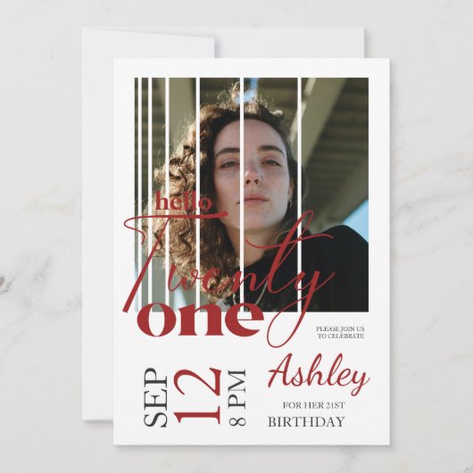 Hallo Twenty One Modern Afbeelding 21e verjaardag Kaart (Voorkant)