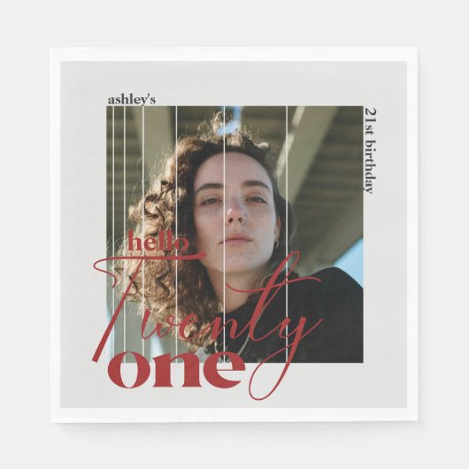 Hallo Twenty One Modern Afbeelding 21e verjaardag Servet (Voorkant)
