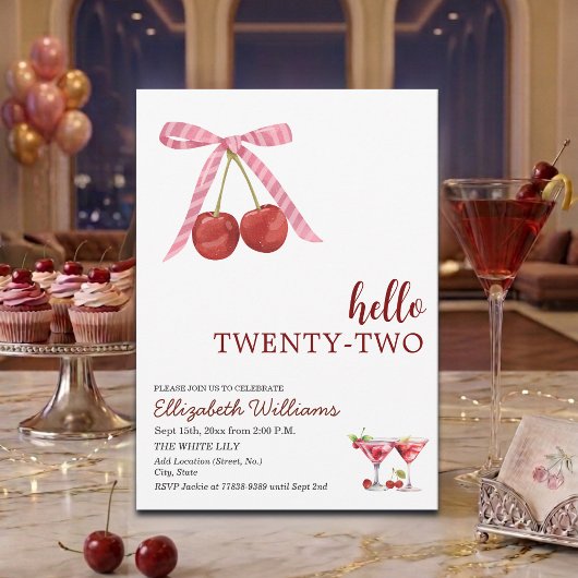 Hallo Twenty Two Cherry Martini Verjaardagsfeestje Kaart