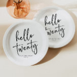 Hallo Twintig minimalistische 20e verjaardagsfeest Papieren Bordje<br><div class="desc">Hallo Dit zijn Twenty Minimalist Black White 20th Birthday Party Paper Borden!</div>