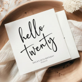 Hallo Twintig minimalistische 20e verjaardagsfeest Servet