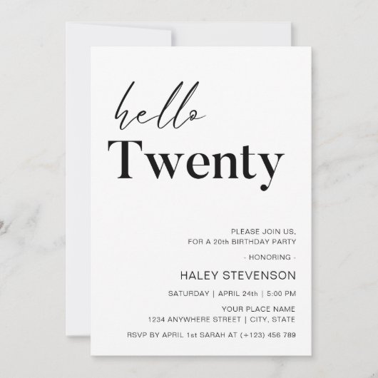 Hallo Twintig moderne witte minimalistische 20e ve Kaart (Voorkant)