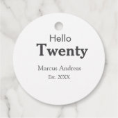 Hallo twintig verjaardag naam toevoegen est. Minim Bedankjes Labels (Achterkant)
