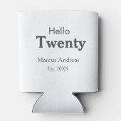 Hallo twintig verjaardag naam toevoegen est. Minim Blikjeskoeler (Achterkant)