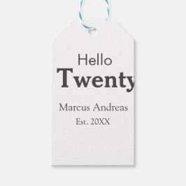 Hallo twintig verjaardag naam toevoegen est. Minim Cadeaulabel