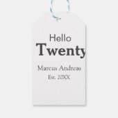 Hallo twintig verjaardag naam toevoegen est. Minim Cadeaulabel (Achterkant)