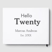 Hallo twintig verjaardag naam toevoegen est. Minim Gastenboek (Achterkant)