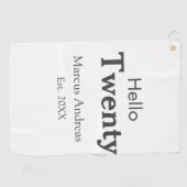 Hallo twintig verjaardag naam toevoegen est. Minim Golfhanddoek (Horizontaal)