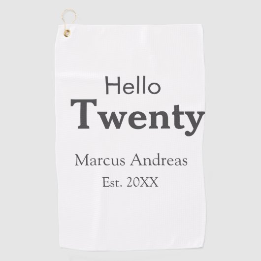 Hallo twintig verjaardag naam toevoegen est. Minim Golfhanddoek (Voorkant)