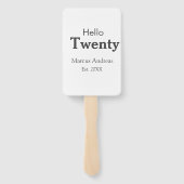 Hallo twintig verjaardag naam toevoegen est. Minim Handwaaier (Achterkant)