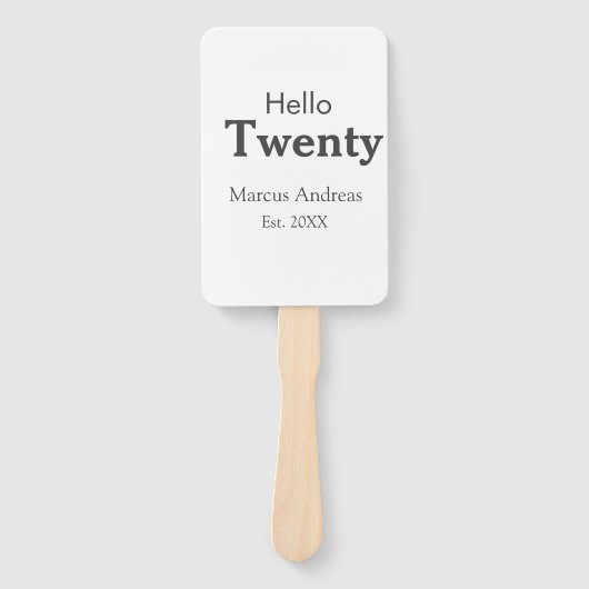 Hallo twintig verjaardag naam toevoegen est. Minim Handwaaier (Voorkant)