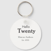 Hallo twintig verjaardag naam toevoegen est. Minim Sleutelhanger (Achterkant)