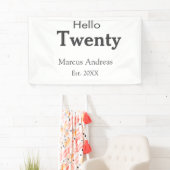 Hallo twintig verjaardag naam toevoegen est. Minim Spandoek (Insitu)