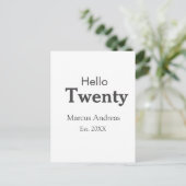 Hallo twintig verjaardag voeg naam toe opgericht.  briefkaart (Staand voorkant)