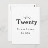 Hallo twintig verjaardag voeg naam toe opgericht.  briefkaart (Voorkant / Achterkant)