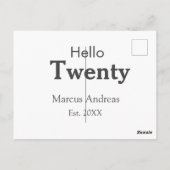 Hallo twintig verjaardag voeg naam toe opgericht.  briefkaart (Achterkant)