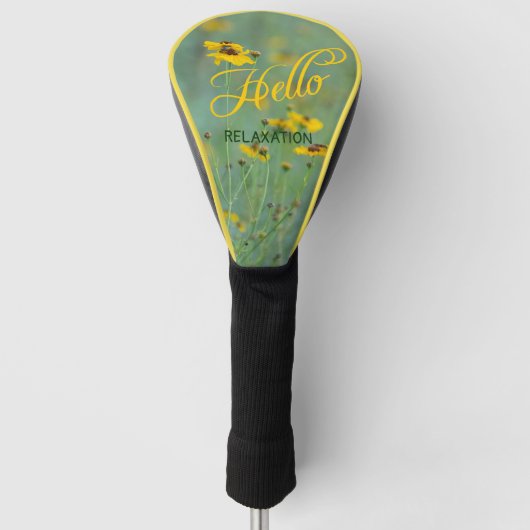 hallo Typografie Gele bloem Foto Golfheadcover (Voorkant)