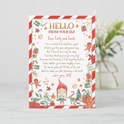 Hallo Uit Elf Aankomstbrief ben ik terug met kerst Kaart (Staand voorkant)