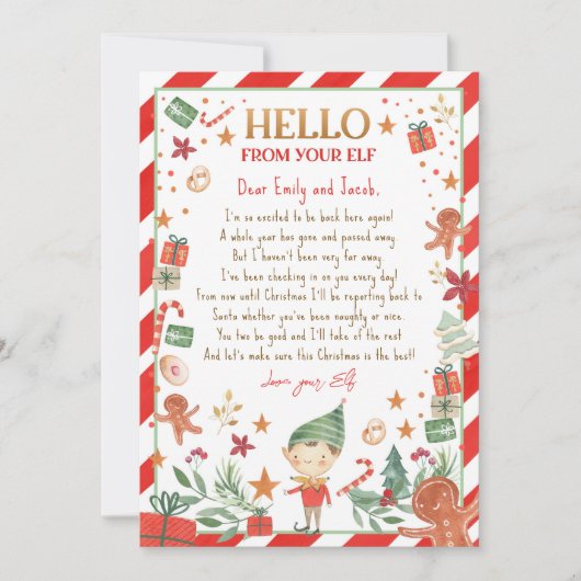 Hallo Uit Elf Aankomstbrief ben ik terug met kerst Kaart (Voorkant)