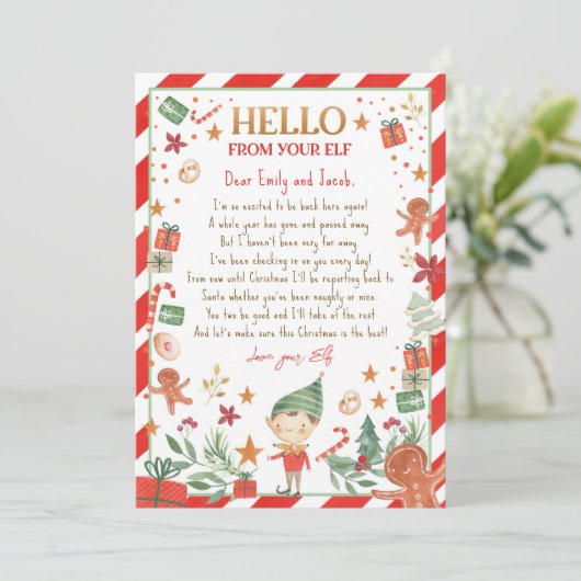 Hallo Uit Elf Aankomstbrief ben ik terug met kerst Kaart (Staand voorkant)