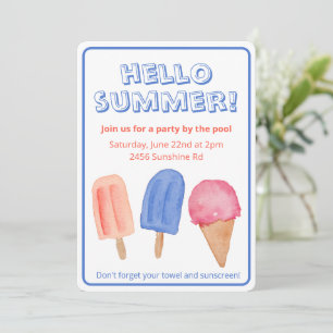 Hallo Uitnodiging Summer Waterverf Popsicle Party