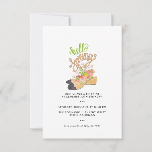 hallo Uitnodiging van de Partij van de Voorjaars (Achterkant)