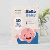 Hallo Uitnodiging voor Baby-douchen (Staand voorkant)