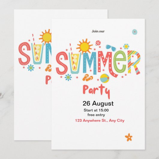 hallo Uitnodiging voor zomerfeest (Voorkant / Achterkant)